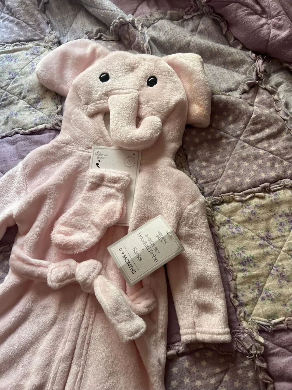Modern Baby Pink Elephant Robe And Socks Baby Flawed